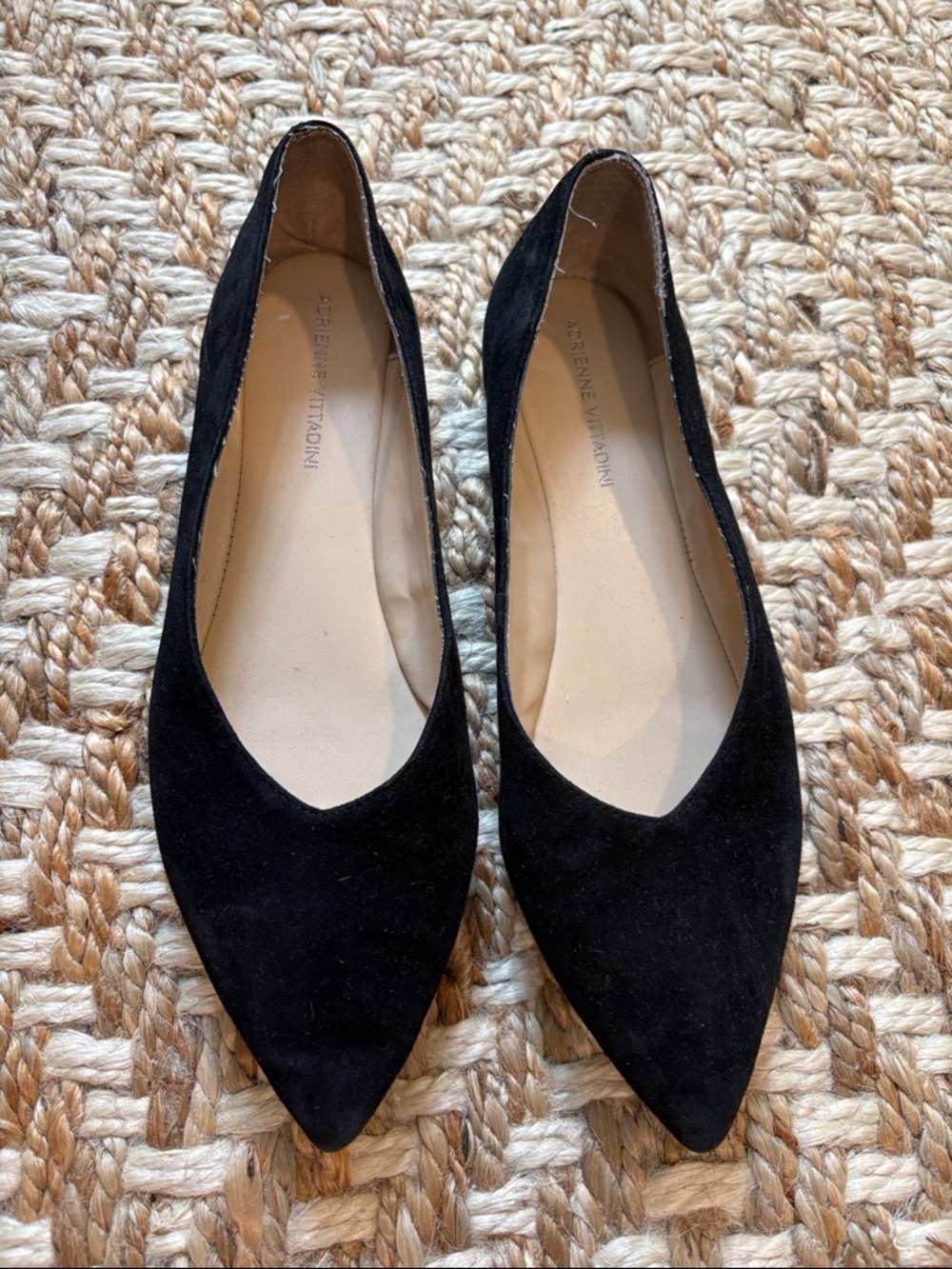 Adrienne Vittadini Black Pointed Suede Flats